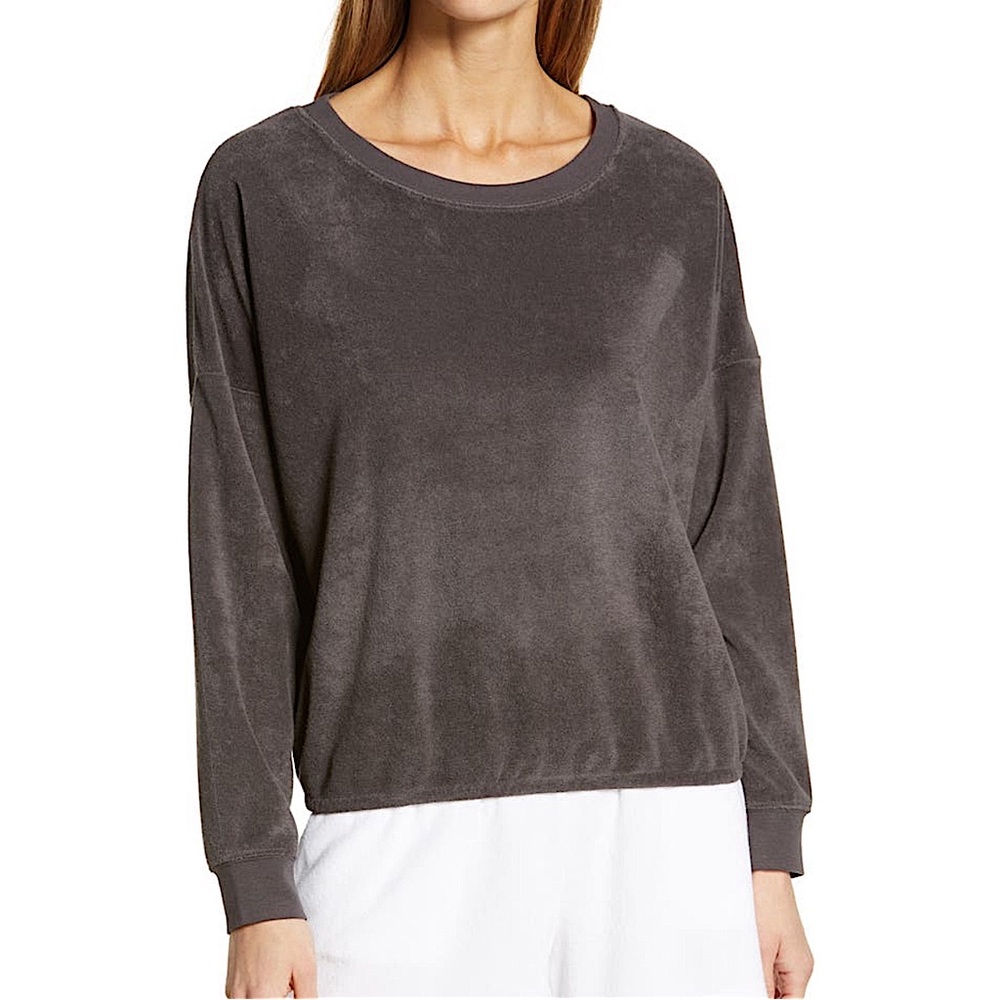 Barefoot Dreams BEACH Lightweight Terry Dolman Pullover Lounge Top Gray Small